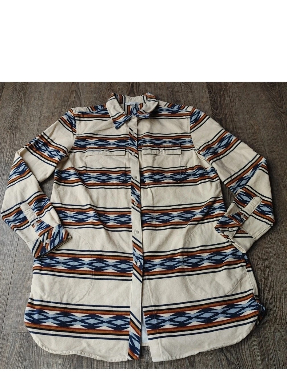 LL Bean Signature Shirt Womens Large Long Aztec Southwest Navajo Pattern Chamois